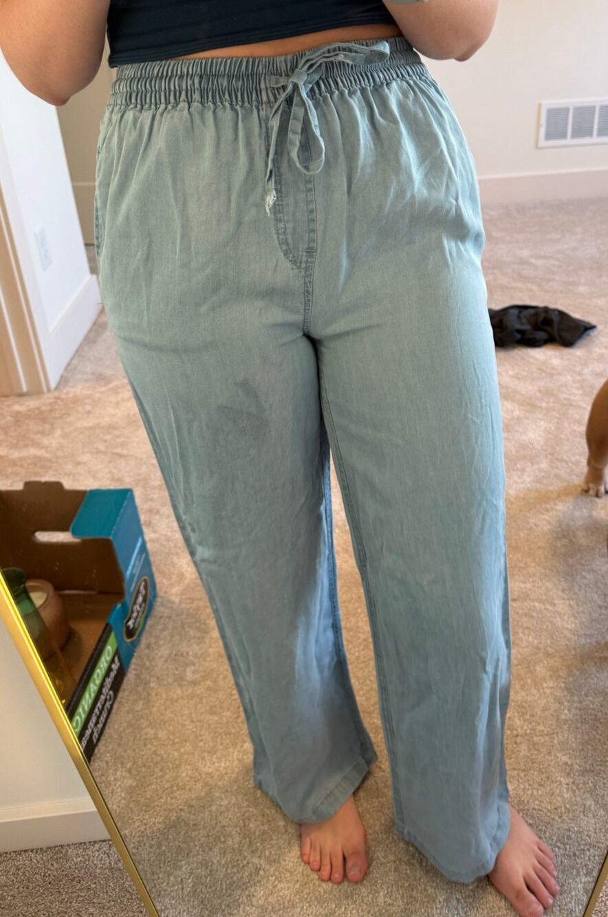 Love Tree Blue Lightweight Wide Leg Drawstring Pants Medium
